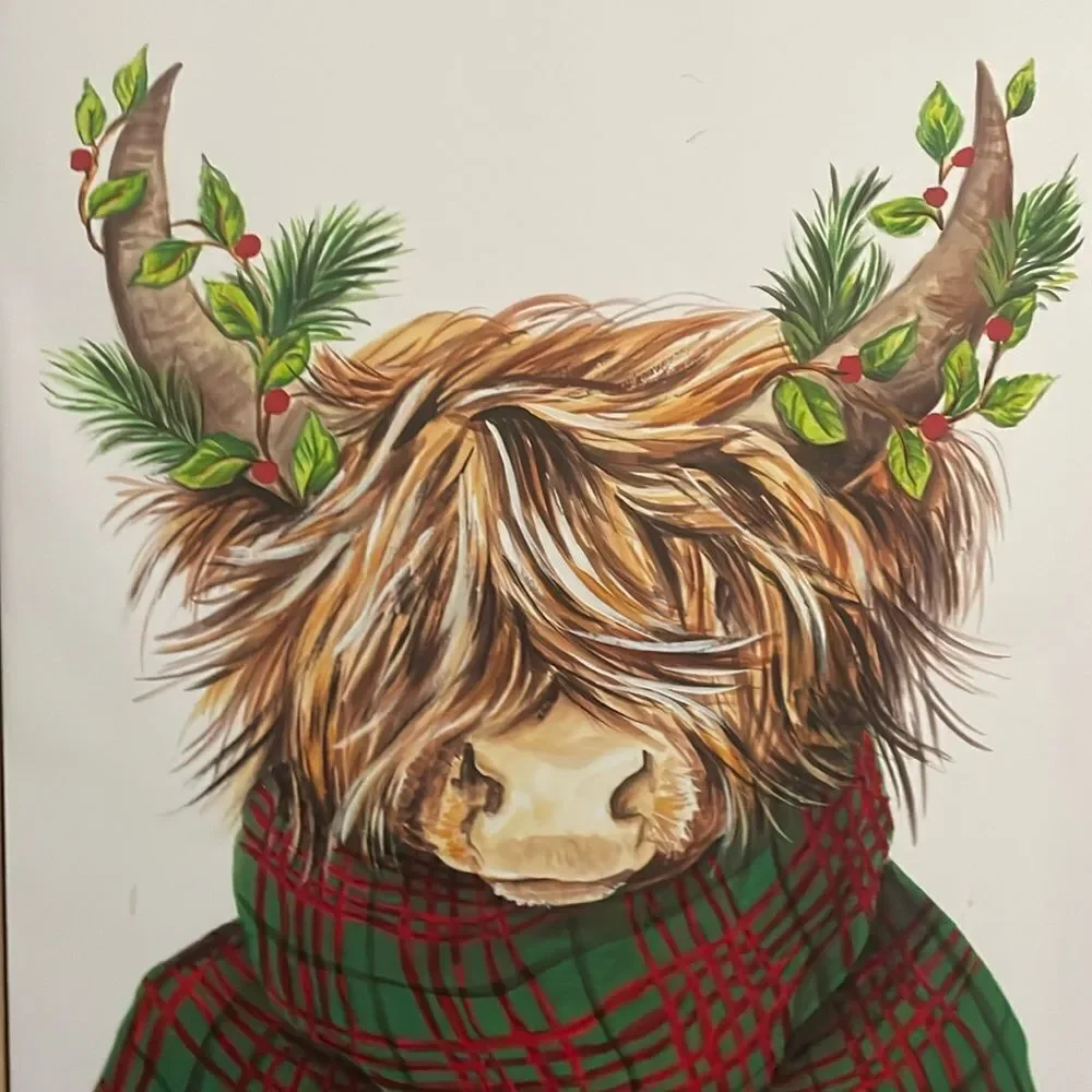 New Eccolo Christmas High land cow cattle canvas picture wooden frame wall art